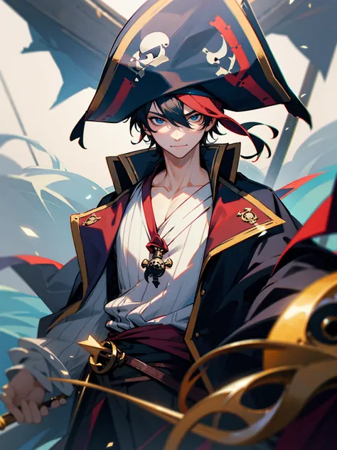 1male, pirate outfit, pirate hat