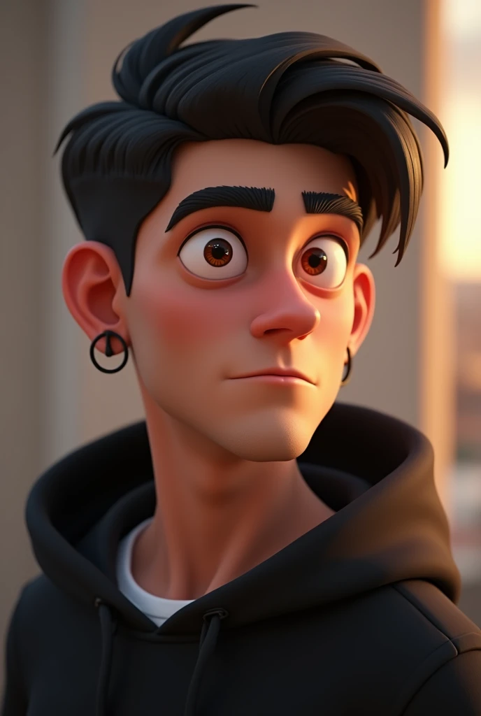 Cartoon character of a dark-haired man with earrings, with a black sweatshirt, animation character, stylized character, animation style rendering, 3d stylized, Arnold Maya rendering, Stylized 3D rendering, toon render screenshot, 3d character, 3d character...