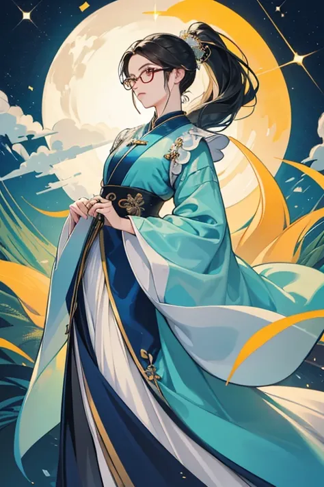 Xianyun is a tall woman with long, navy hair that has light blue undertones. Her hair is tied in a high ponytail secured with a hairpin that resembles the sharpness of a crane. She has shorter eyebrows and wears red glasses, signifying that she could have ...