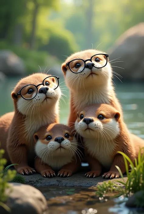  6 nutritional otters 3 of them with glasses and 3 without glasses 