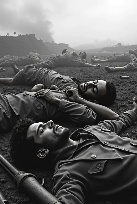 Create a black and white image of the Paraguayan war lying down