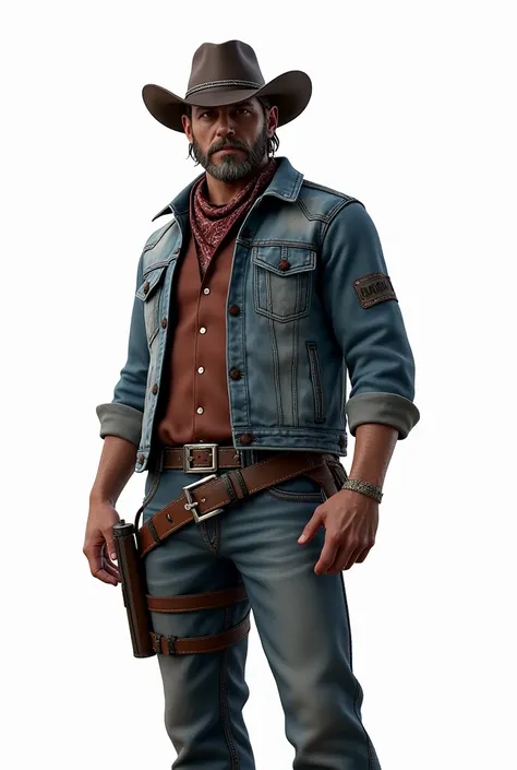 A male character in western clothes for the free fire game with a wallpaper on a white background