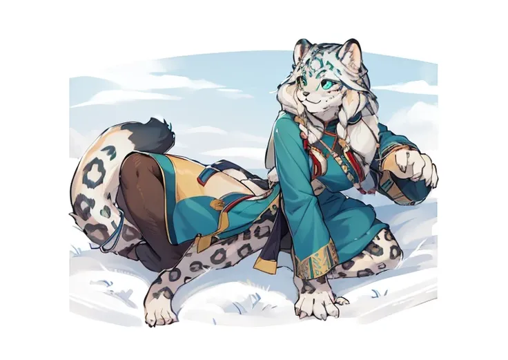 high resolution, top quality, best quality, paid rewards available,, illustration, hairy, mammal,snow leopard personification，wo...