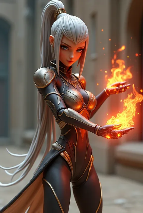 Blazing Fist has a sleek, stylized look, with a slim and well-defined body, but not overly muscular. Your outfit is lighter and more fluid, resembling a futuristic combat uniform with elegant lines and details that highlight its speed. The design is simila...