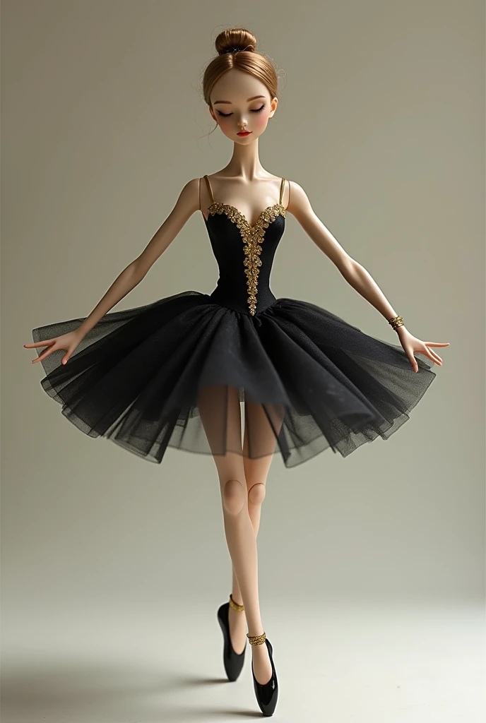 Create a ballerina doll with the colors gold and black 
