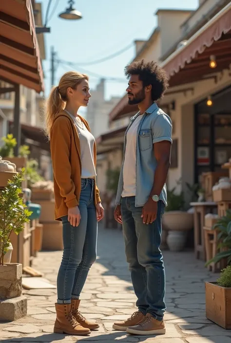 Isabella and Alex manage to implement a small sector with more organized lines, demonstrating its benefits. Isabella is light skinned and blonde and Alex is dark skinned and has wavy hair and is a man in real Greece