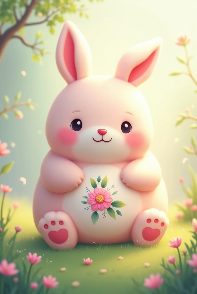 a pastel-shaped character with a flower on its belly 