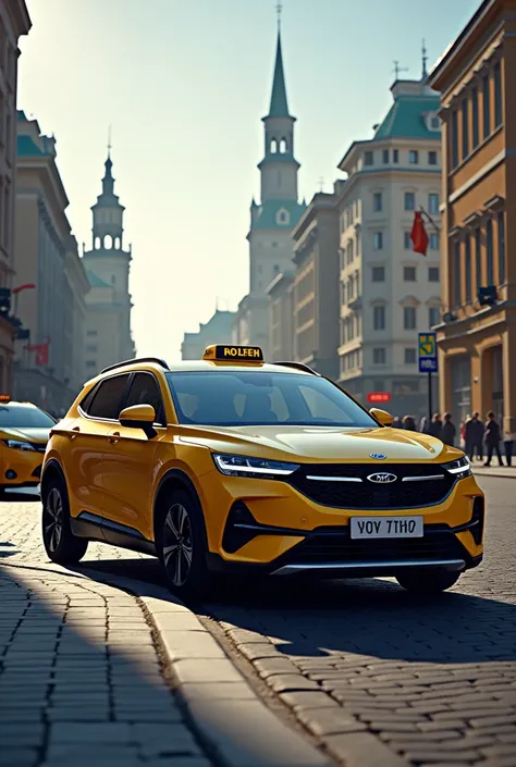  Chery Tiggo 7pro max should move next to a yellow Kia optima from under a taxi in St. Petersburg