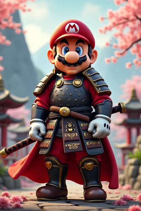 Video game Mario. Dressed like a samurai.