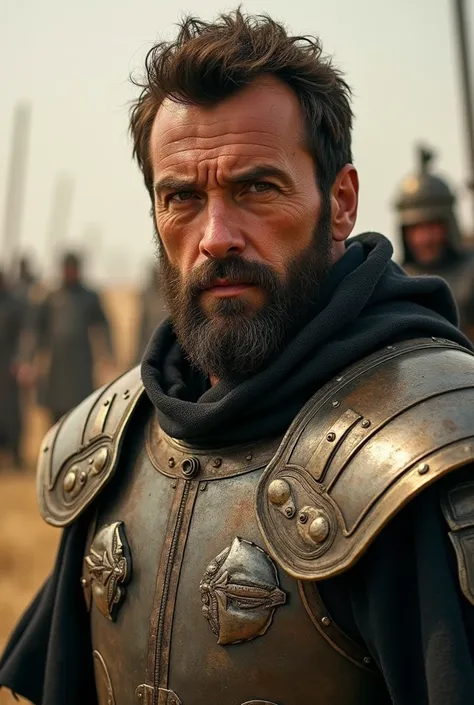 What Max Rockatansky&#39;s face would look like (from the movie mad max) Set in the Middle Ages and dressed in Polish Winged Hussar armor and in action pose, face looking in 3/4, with a thick beard
