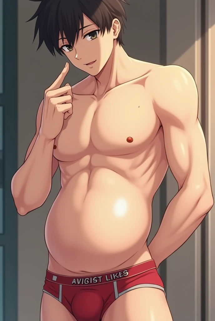 Uncensored male anime boy bulging in underwear and other pubes showing (big bulge)