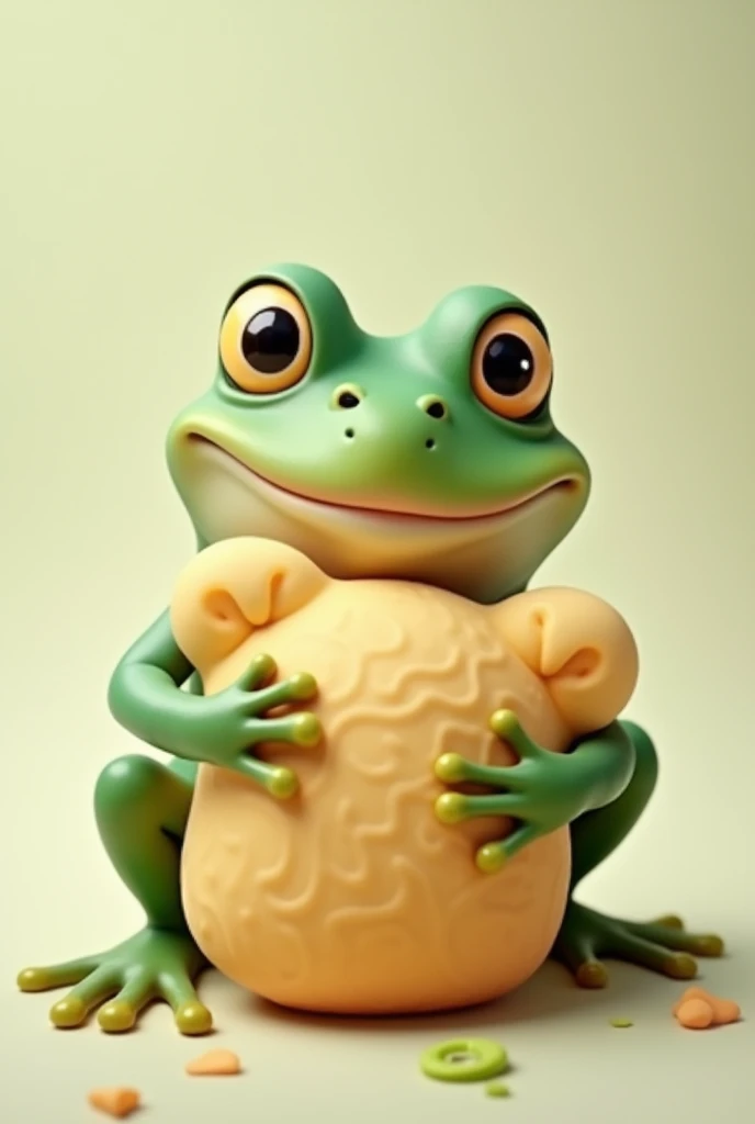 Frog with melon bread on its cheek