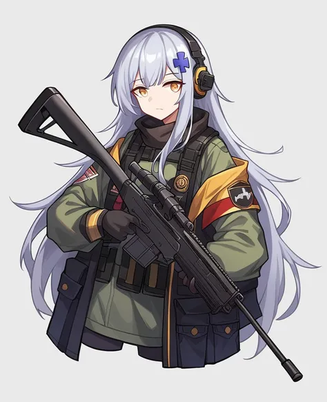 anime girl with a gun and headphones on, concept art by Shitao, pixiv, neoism, from girls frontline, m4 sopmod ii girls frontline, girls frontline style, fine details. girls frontline, mechanized soldier girl, with rifle, girls frontline, girls frontline c...