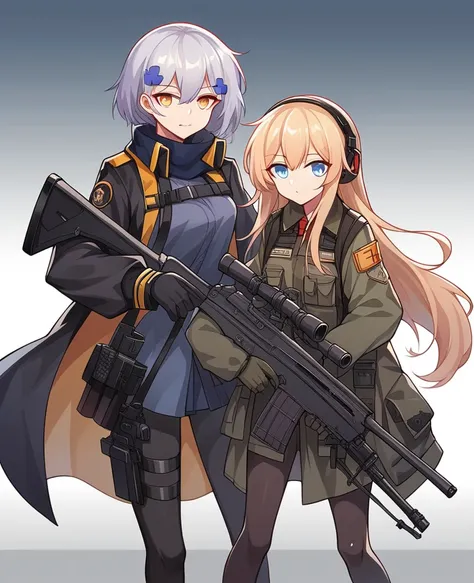 anime girl with a gun and headphones on, concept art by Shitao, pixiv, neoism, from girls frontline, m4 sopmod ii girls frontline, girls frontline style, fine details. girls frontline, mechanized soldier girl, with rifle, girls frontline, girls frontline c...