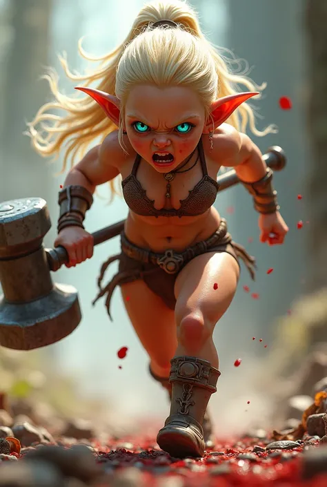 Hyper detailed. Slender, adorably cute and irresistible female big titties, not create clothers halfling barbarian in a form-fitting mesh loincloth running toward the camera with a huge warhammer. Perfect, fit, toned, lean, athletic, supple, and very muscu...