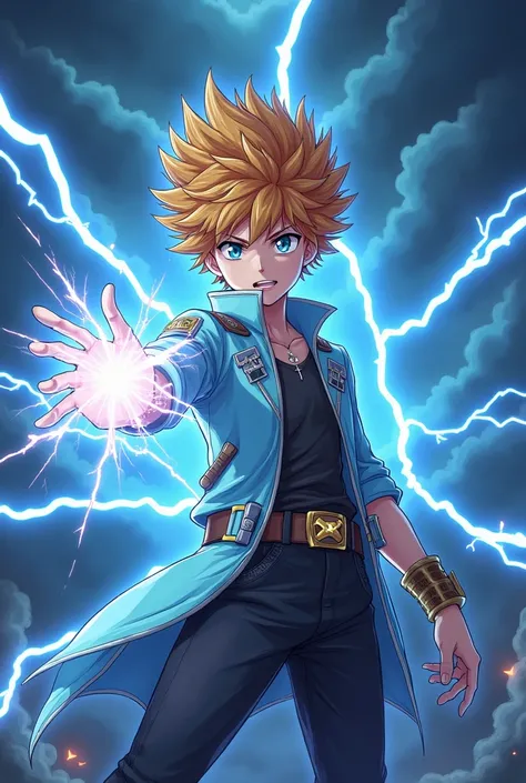 An anime boy with lightning magic