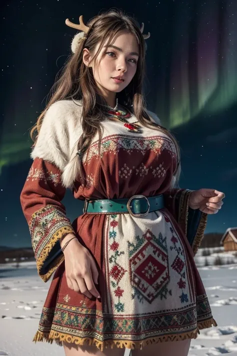 Big Tits,Big Ass,

“A Sami woman wearing a traditional gákti, a brightly colored tunic with detailed embroidery and patterns. She accessorizes with a silver brooch and a belt made of reindeer leather. The background features the snowy landscapes of Lapland...