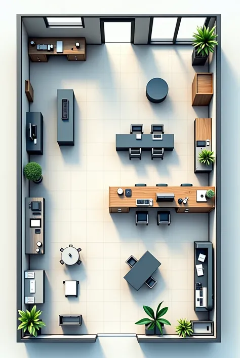 make a plan for a 150 square meter office, where 8 employees are seen working , distributed as follows: director&#39;s office (1 person), monitoring room (2 people), a secretary and 4 operators at their desks, In addition, There must be a meeting room, the...