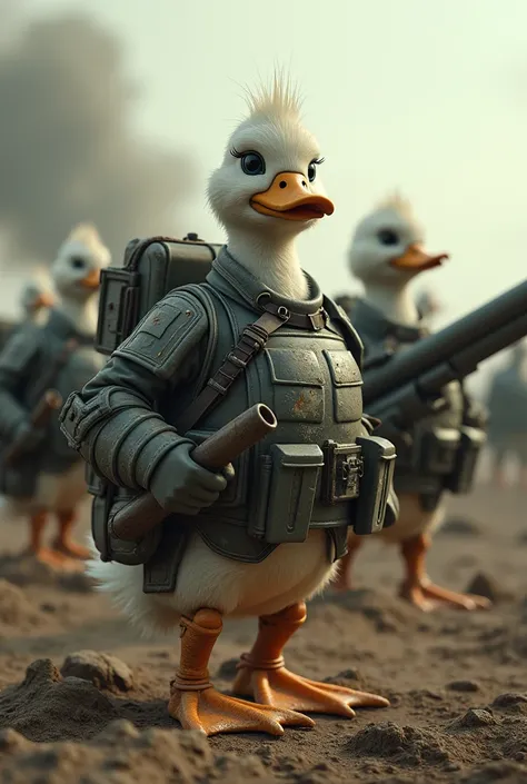 Military battalion of strong ducks with artillery 
