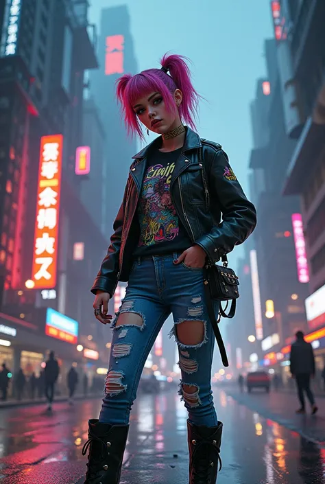 Lo-fi style girl in cyberpunk city  