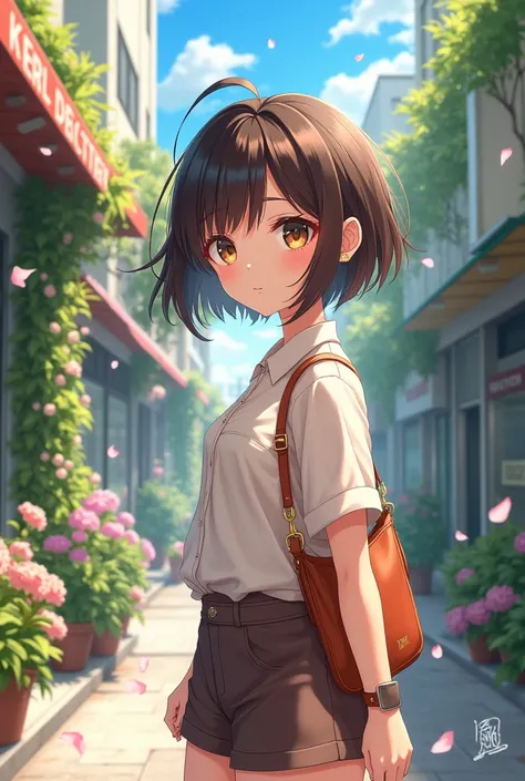 My anime character with short hair street flower female hair