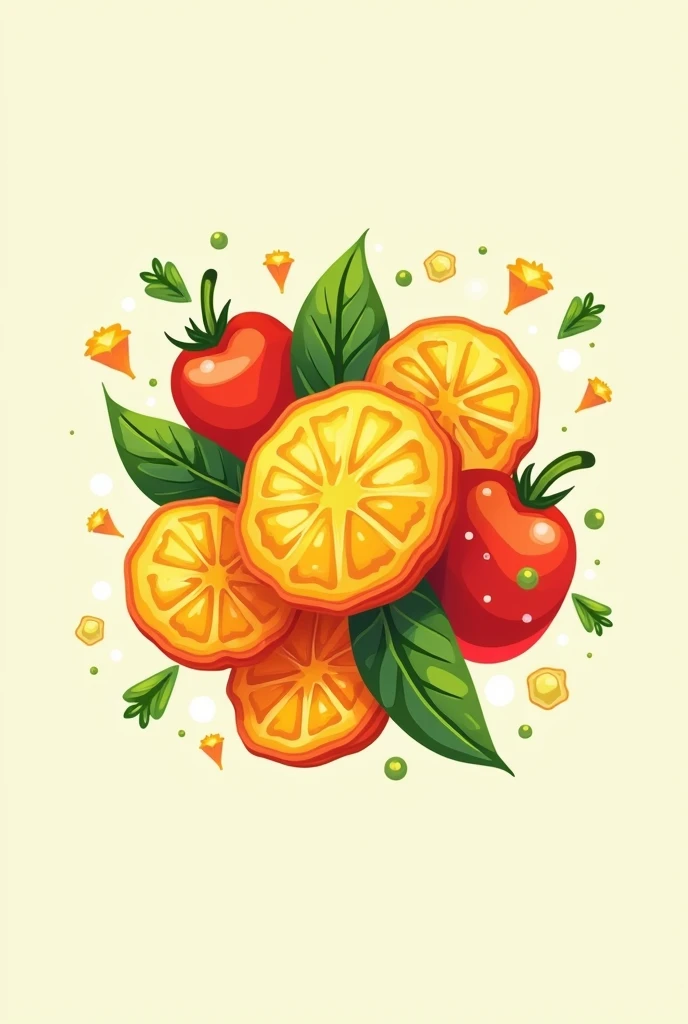 Logo for a healthy snack for teenagers called "mixed vegetable chips" which are dehydrated vegetables of many colors 