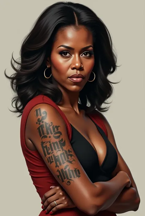 Michelle Obama with a tattoo on her arm that reads Big Mike and mysclar