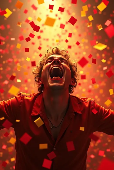 Intensely furious 40th birthday background with red, yellow and orange checkered confetti 