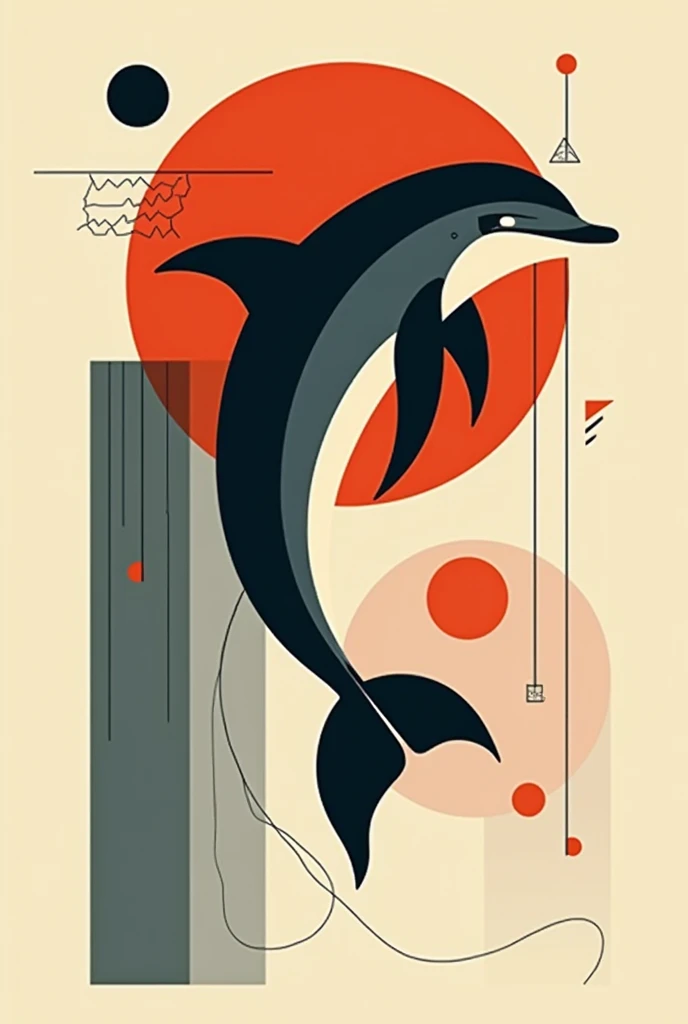 bauhaus graphics with dolphin design and symphony geometrical only and 2d