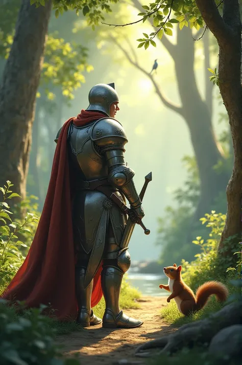 The knight meets a bird and a squirrel 