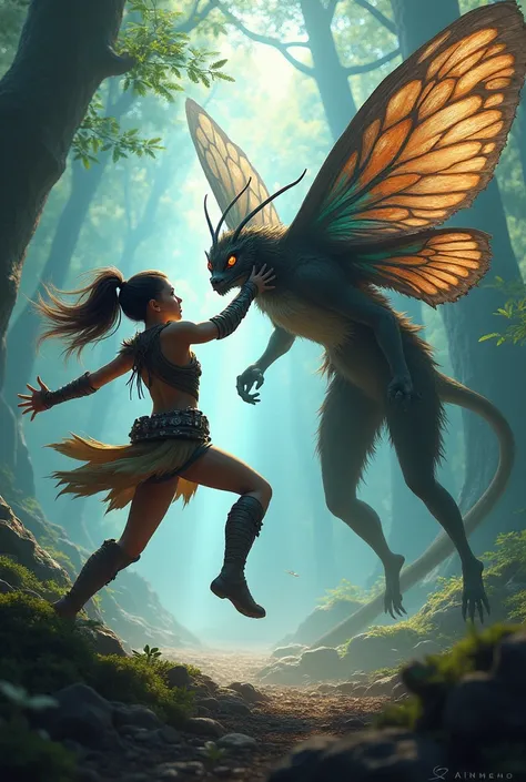 Butterfly and girl fight scene 