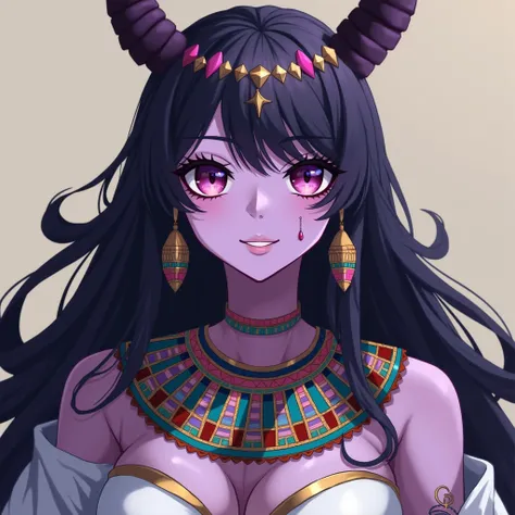 
### 見たeye的特徴
- **Skin color**: Purple-based skin tone、Dark purple markings on face and body。
- **eye**: big、まん丸のeye。Her eye color is pink、eyeの周りには青と水色のアクセントがある。
- **mouth**: The lips are white、A slightly smiling expression。
- **Hairstyle**: Her hair is de...