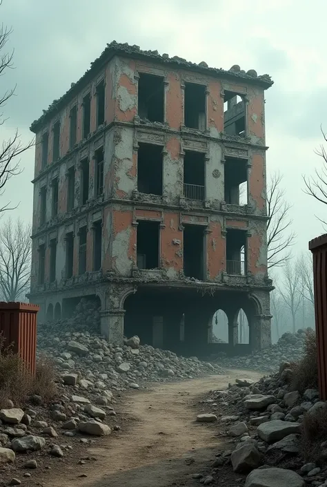 Post apocalypse background with destroyed building