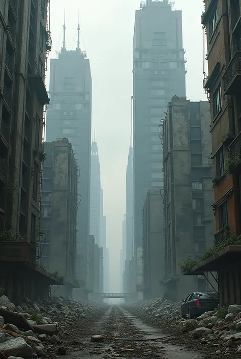 Post apocalypse cyberpunk city background with destroyed  city building