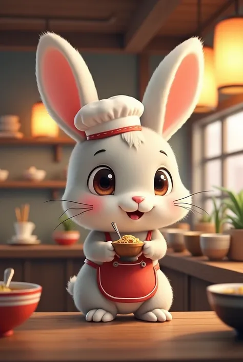 A cute rabbit working part-time at a ramen shop - Real