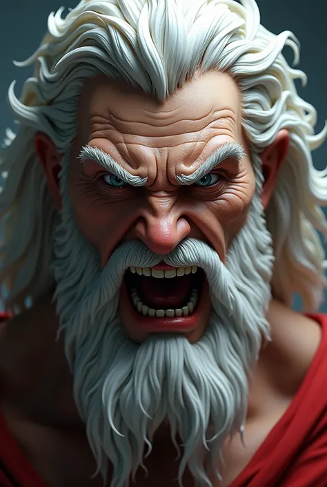 Zeus, face, frontal, realist, angry, furious, blank eyes 