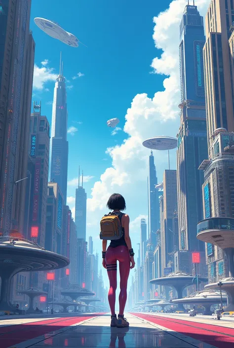 A time traveler in a futuristic city (Back photo ) Version anime