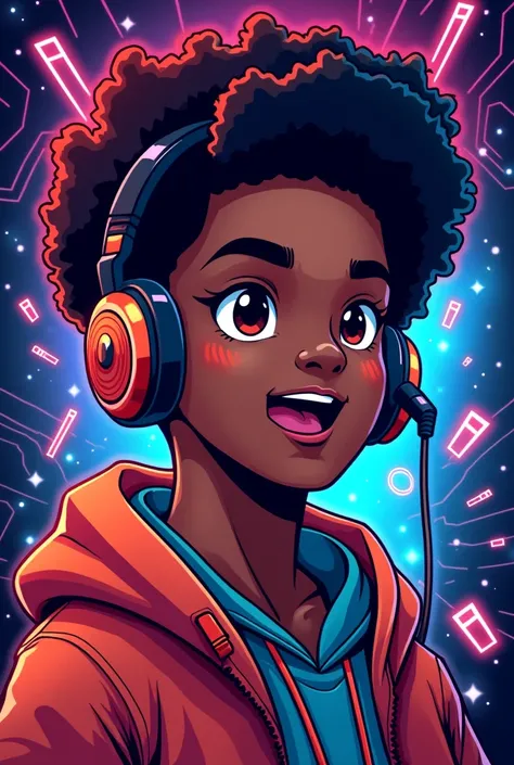 uma logo cartoon de um streamer gamer afro