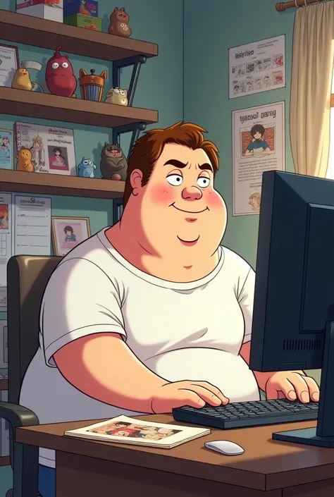 a fatt man, brown hair, with anime posters in the background, deleting a group named "nyapasu_gang" with him pc
