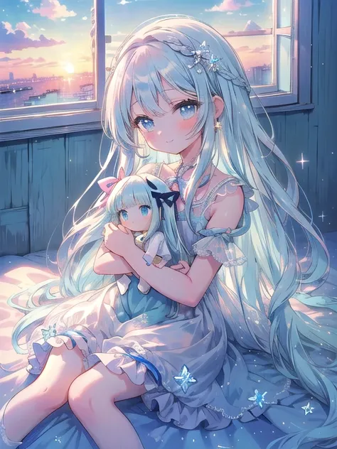 asterpiece, best quality, extremely detailed, (illustration, official art:1.1), 1 girl ,(((( light blue long hair)))), ,(((( light blue long hair)))),light blue hair, , long hair ((blush)) , cute face, big eyes, masterpiece, best quality,(((((a very delica...