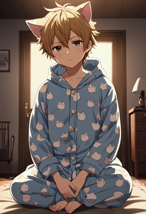 Anime Shota Boy in Cat Pajamas 