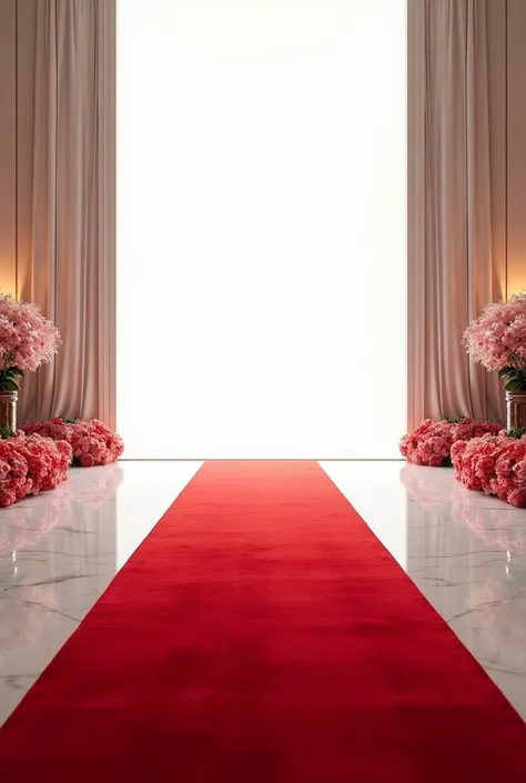 Photo background. Red carpet of a great Spring  event without people. Empty background white wall . . Wide shot 