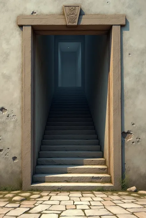 An opened door with stairs to climb up