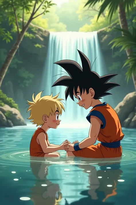 Trunks kid and goku bathing 