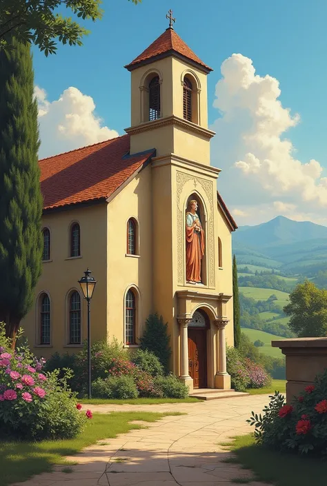 (image of a religious educational institution but that is to say that it is like hand painted with colors but that also on its side it also represents a saint who is Saint Francis of Assisi because it is a religious educational institution and then how cou...