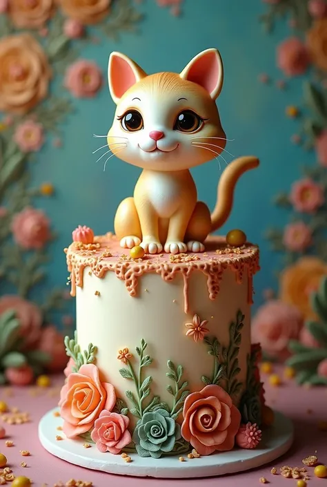 Non-fondant cat-themed cake