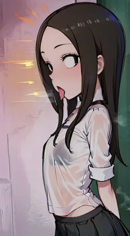 Takagi-san、Brown hair、、Long hair、Transparent shirt、(🤪)、👅、Aheiyan、(whole body:1.5),Octane Rendering, 8K, best quality, masterpiece, Backlit scene, The time of day is midnight, illustration, Extremely refined, detailed,extremely detailed,CG,Unity,wallpaper,a...