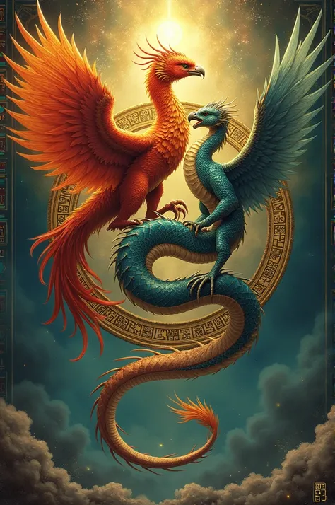 Ouroboros between a dragon and a phoenix