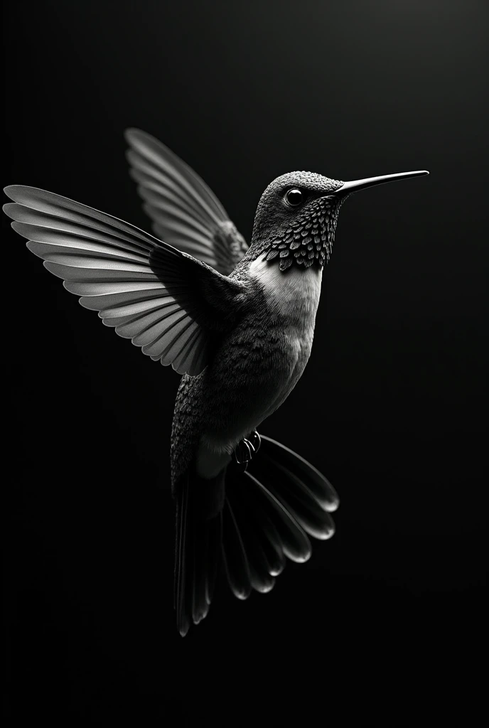 generates a hummingbird design in a dark black and white style