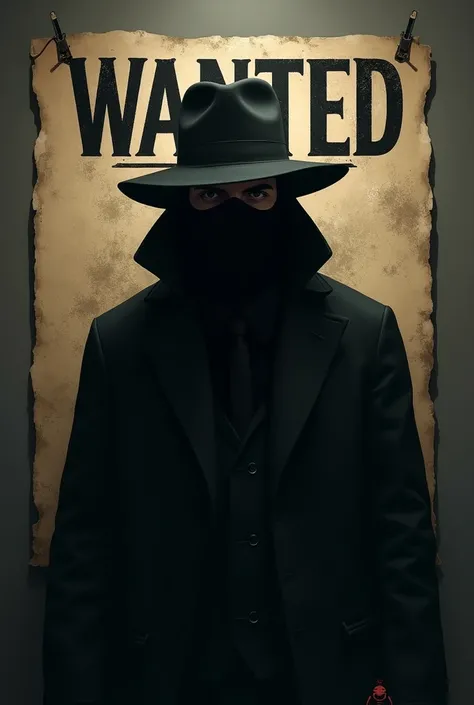 Make an emoji with a black hat and a black mask, and in the background a wanted poster that says &#39;wanted for transmitting classified information&#39;"